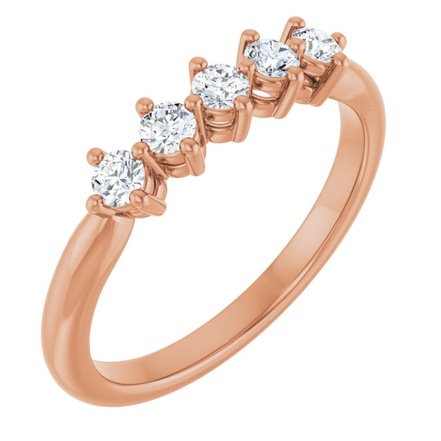 10K Gold Round Lab-Grown Diamond Five-Stone Anniversary Band – .07–1/3 CTW - Rose Gold