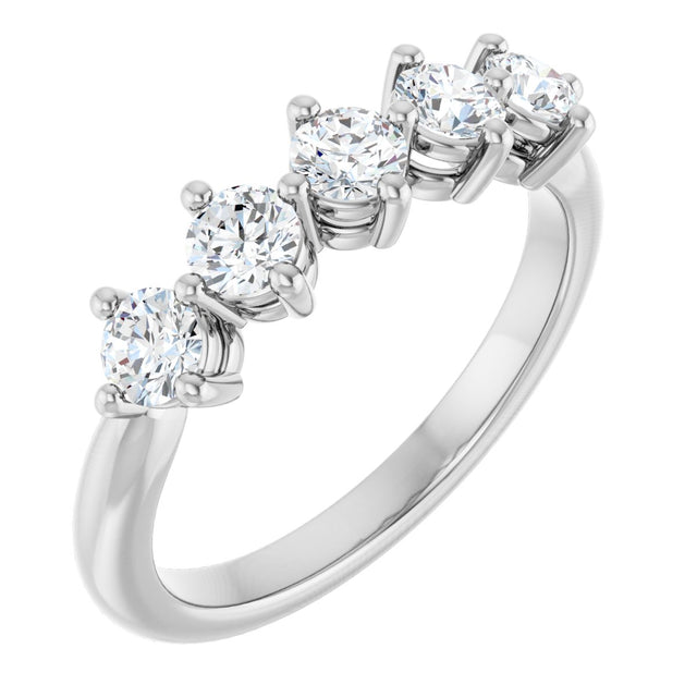 10K Gold Round Lab-Grown Diamond Five-Stone Anniversary Band – 3/8–3/4 CTW - White Gold