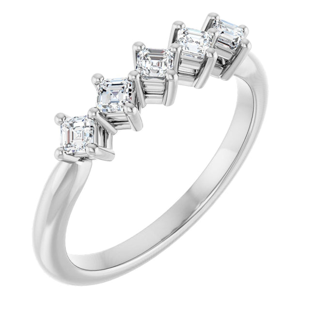 14K Gold Asscher Natural Diamond Five-Stone Anniversary Band – 1/4–3/8 CTW - White Gold