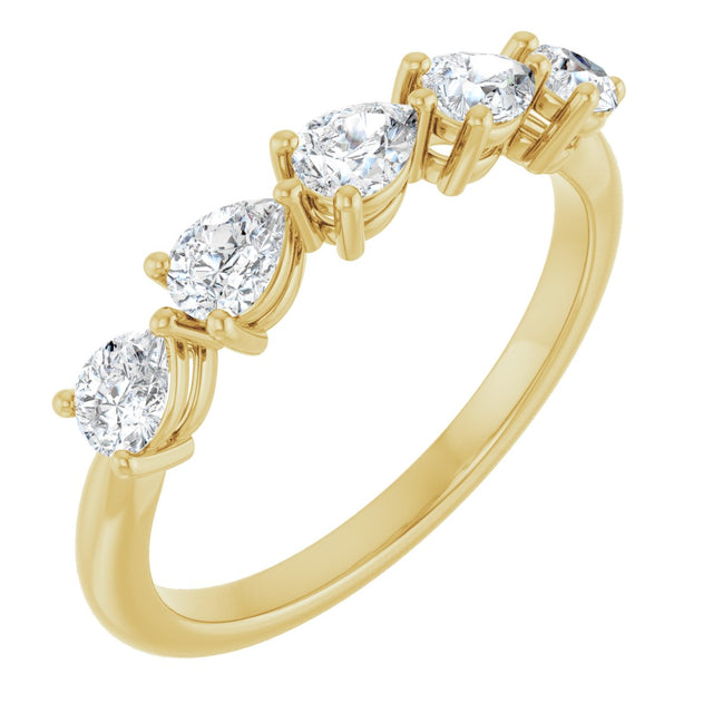 14K Gold Pear Lab-Grown Diamond Five-Stone Anniversary Band – 5/8–1 1/4 CTW - Yellow Gold