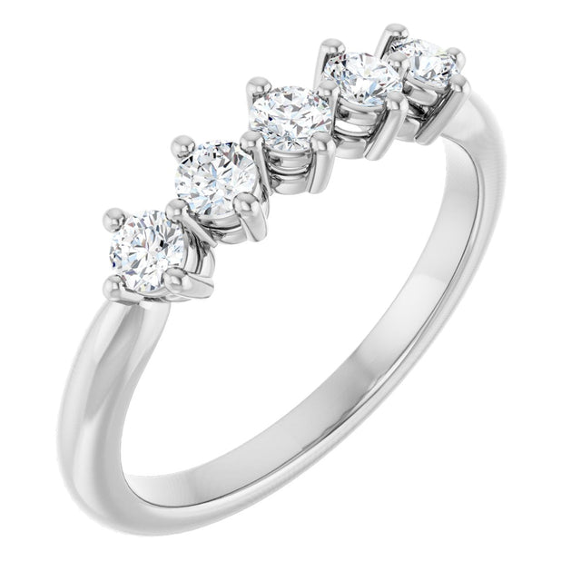 14K Gold Round Natural Diamond Five-Stone Anniversary Band – 3/4–9/10 CTW - White Gold