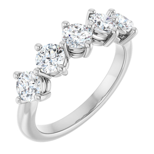 10K Gold Round Natural Diamond Five-Stone Anniversary Band – 1–1 1/2 CTW - White Gold