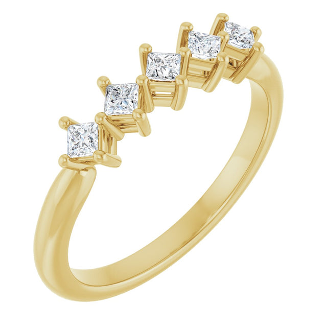 10K Gold Square Natural Diamond Five-Stone Anniversary Band – .07–1/2 CTW - Yellow Gold