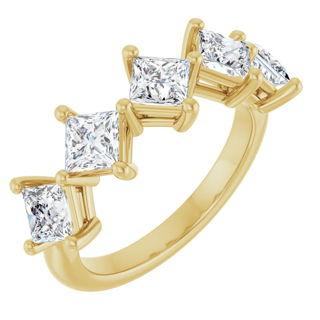 10K Gold Square Natural Diamond Five-Stone Anniversary Band – 5/8–1 9/10 CTW - Yellow Gold