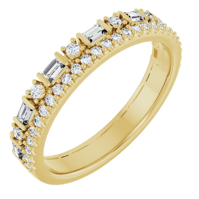 14K Gold Straight Baguette Natural Diamond Double Row Anniversary Band – 3/8 CTW - Yellow Gold