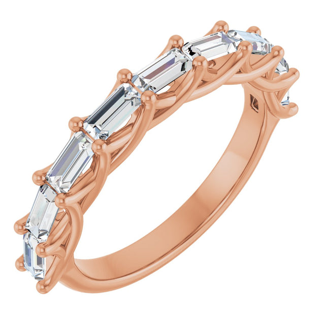 10K Gold Straight Baguette Natural Diamond Woven-Design Anniversary Band – 9/10–1 CTW - Rose Gold