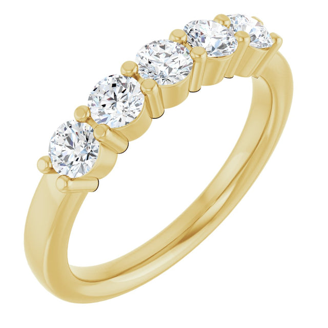 14K Gold Round Lab-Grown Diamond Shared-Prong Five-Stone Anniversary Band – 3.4 mm Stones - Yellow Gold