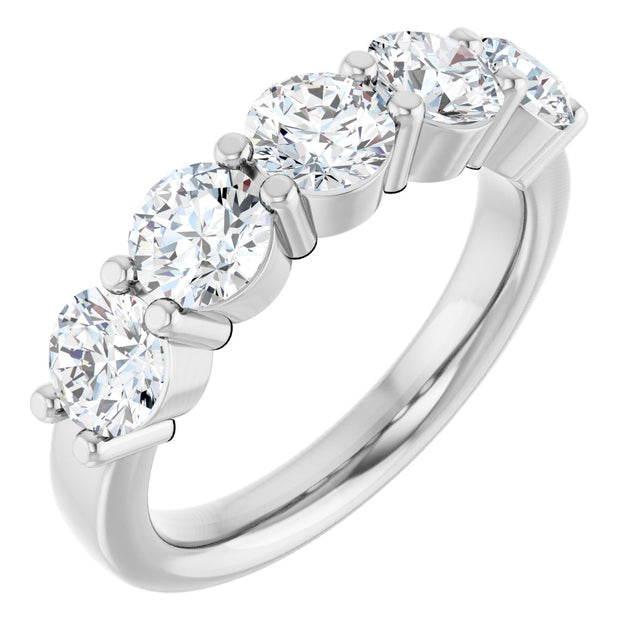 Platinum Round Lab-Grown Diamond Shared-Prong Five-Stone Anniversary Band – 4.8 mm Stones
