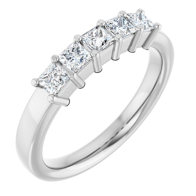 14K Gold Square Natural Diamond Shared-Prong Five-Stone Anniversary Band – 1/2–1 CTW - White Gold