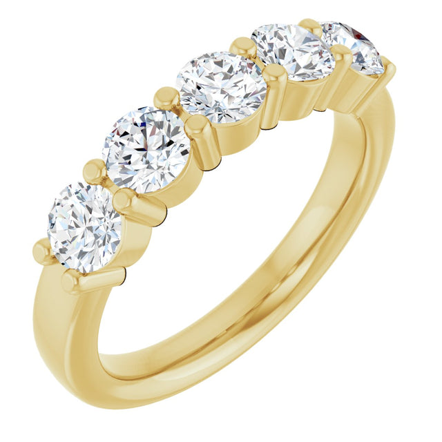 14K Gold Round Natural Diamond Shared-Prong Five-Stone Anniversary Band – 4.1 mm Stones - Yellow Gold