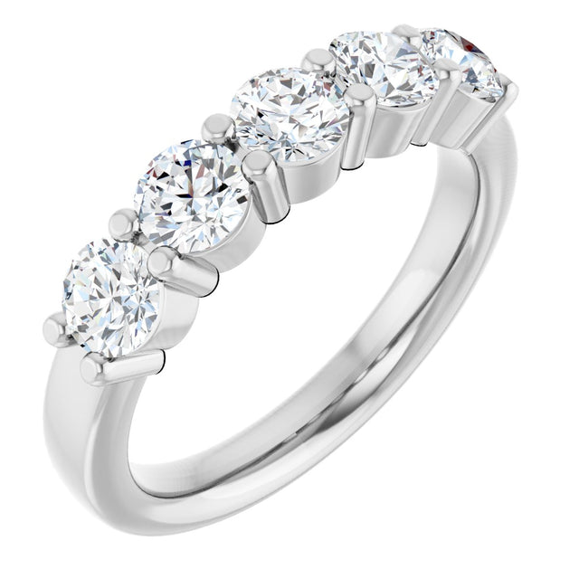 Platinum Round Lab-Grown Diamond Shared-Prong Five-Stone Anniversary Band – 4.1 mm Stones