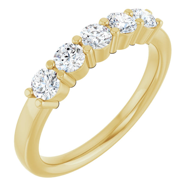 14K Gold Round Lab-Grown Diamond Shared-Prong Five-Stone Anniversary Band – 3.2 mm Stones - Yellow Gold