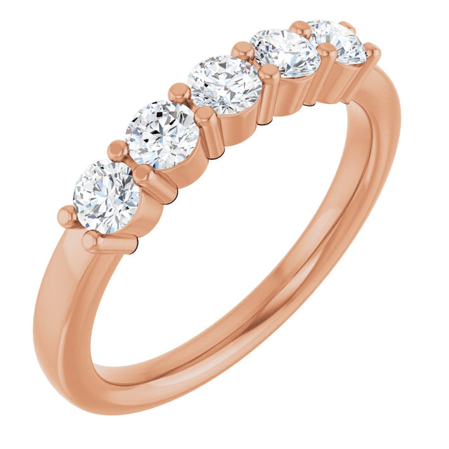 14K Gold Round Lab-Grown Diamond Shared-Prong Five-Stone Anniversary Band – 3.2 mm Stones - Rose Gold