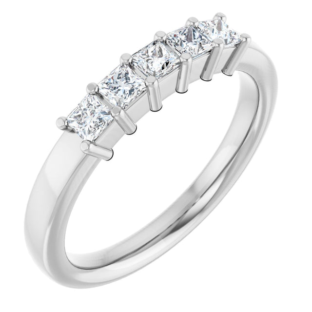 14K Gold Square Natural Diamond Shared-Prong Five-Stone Anniversary Band – 1/2–1 CTW - White Gold