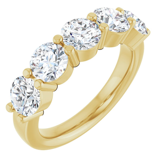 14K Gold Round Natural Diamond Shared-Prong Five-Stone Anniversary Band – 5.2 mm Stones - Yellow Gold