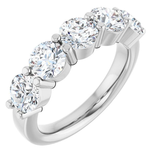 14K Gold Round Lab-Grown Diamond Shared-Prong Five-Stone Anniversary Band – 5.2 mm Stones - White Gold