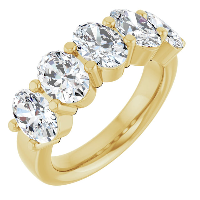 14K Gold Oval Lab-Grown Diamond Shared-Prong Five-Stone Anniversary Band – 7x5 mm Stones - Yellow Gold