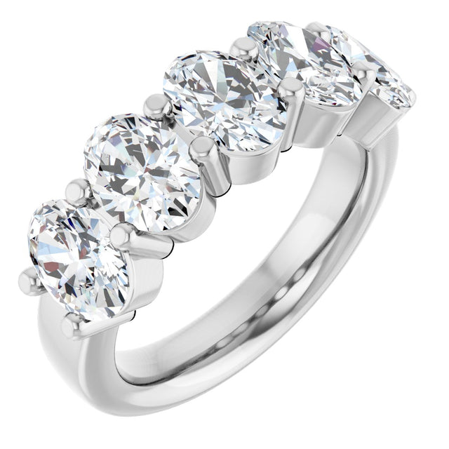 14K Gold Oval Lab-Grown Diamond Shared-Prong Five-Stone Anniversary Band – 7x5 mm Stones - White Gold