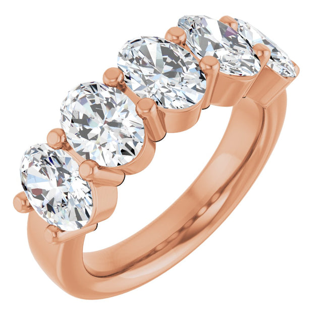 14K Gold Oval Lab-Grown Diamond Shared-Prong Five-Stone Anniversary Band – 7x5 mm Stones - Rose Gold