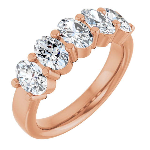 14K Gold Oval Natural Diamond Shared-Prong Five-Stone Anniversary Band – 1 7/8 CTW - Rose Gold