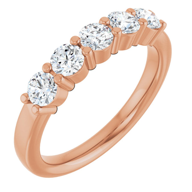 14K Gold Round Lab-Grown Diamond Shared-Prong Five-Stone Anniversary Band – 3.5 mm Stones - Rose Gold