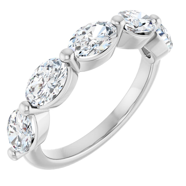 14K Gold Oval Natural Diamond Shared-Prong Anniversary Band – 1 1/4–1 7/8 CTW - White Gold