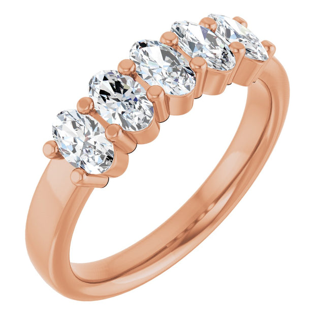 14K Gold Oval Lab-Grown Diamond Shared-Prong Five-Stone Anniversary Band – 5x3 mm Stones - Rose Gold