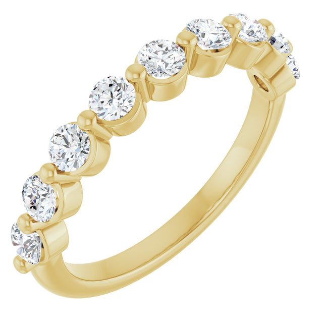 10K Gold Round Lab-Grown Diamond Shared-Prong Anniversary Band – 1/5–5/8 CTW - Yellow Gold