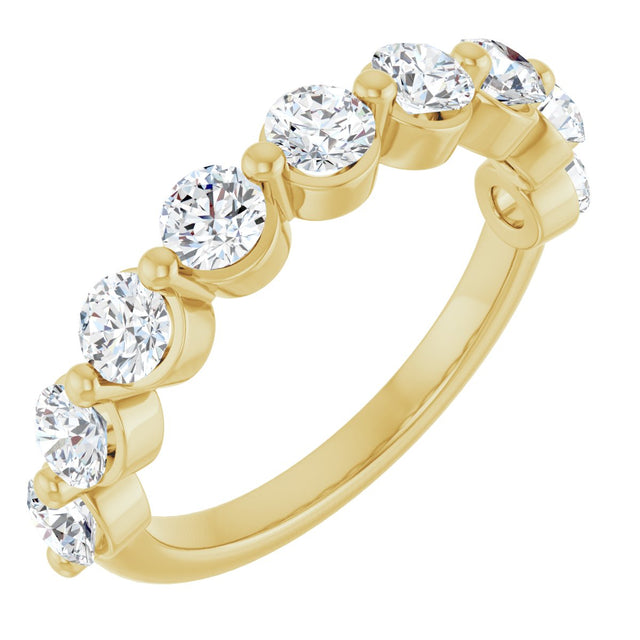10K Gold Round Natural Diamond Shared-Prong Anniversary Band – 3/4–1 1/2 CTW - Yellow Gold