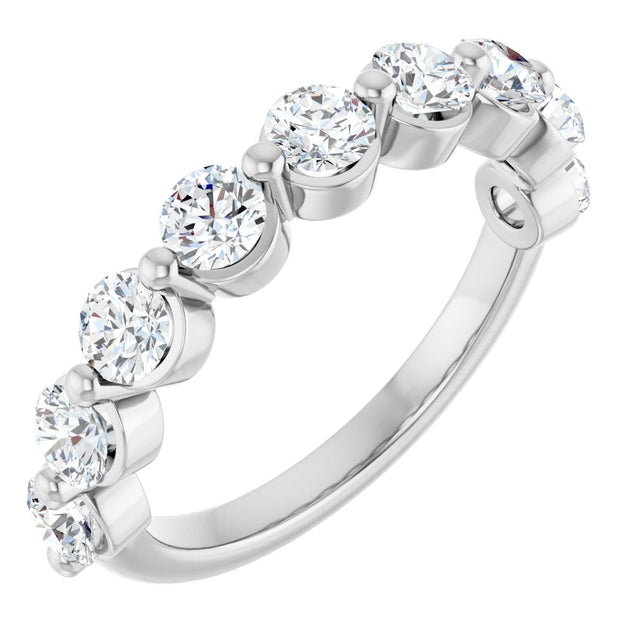 10K Gold Round Natural Diamond Shared-Prong Anniversary Band – 3/4–1 1/2 CTW - White Gold