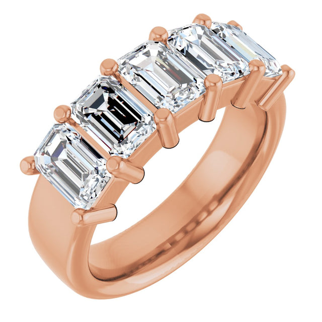 14K Gold Emerald Lab-Grown Diamond Shared-Prong Five-Stone Anniversary Band – 1 3/4–3 1/4 CTW - Rose Gold