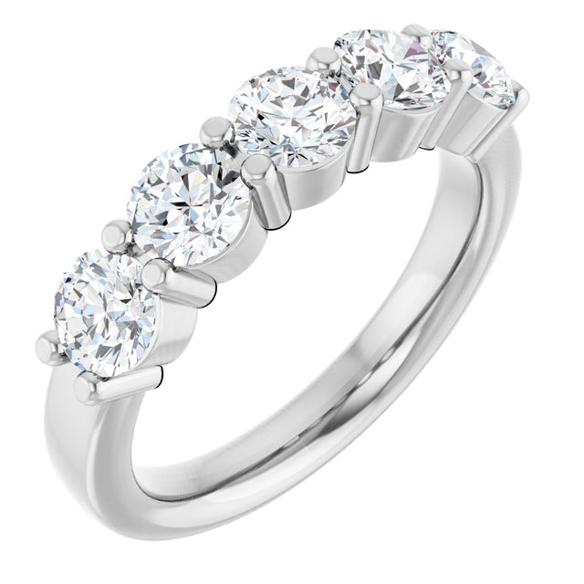 Platinum Round Lab-Grown Diamond Shared-Prong Five-Stone Anniversary Band – 4.4 mm Stones
