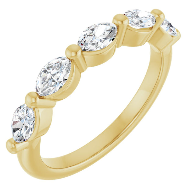 14K Gold Marquise Natural Diamond Shared-Prong Anniversary Band – 1 CTW - Yellow Gold