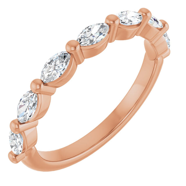 14K Gold Marquise Natural Diamond Shared-Prong Anniversary Band – 1/4–9/10 CTW - Rose Gold