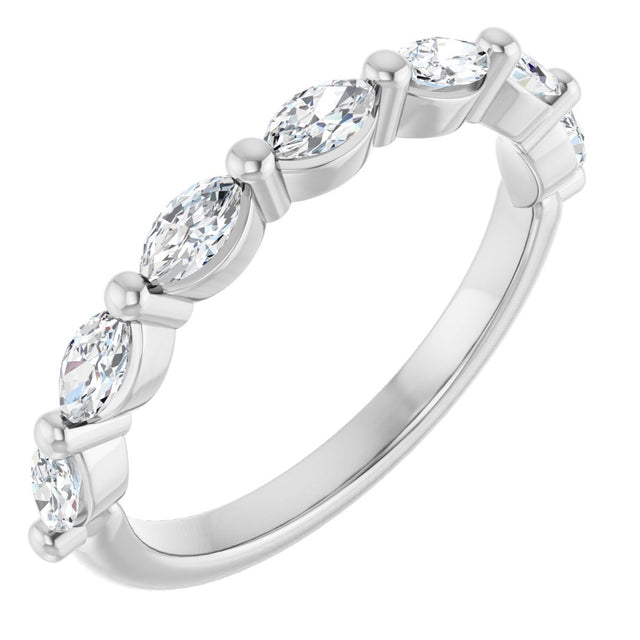 14K Gold Marquise Natural Diamond Shared-Prong Anniversary Band – 1/4–9/10 CTW - White Gold