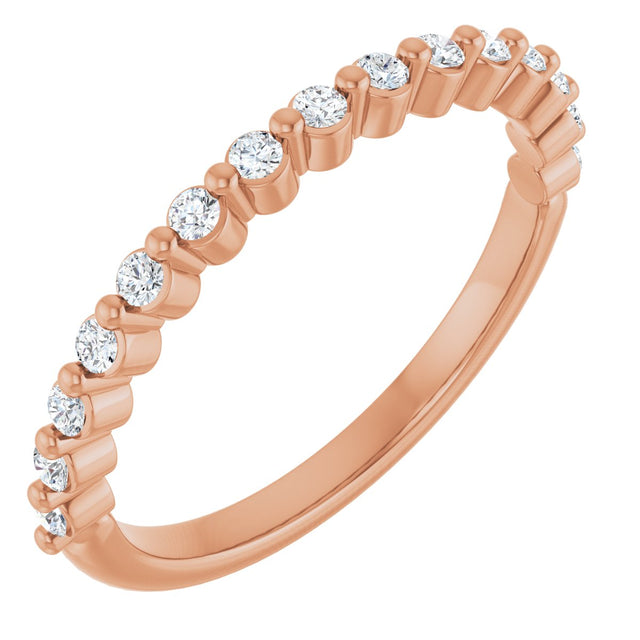 14K Gold Round Natural Diamond Shared-Prong Anniversary Band – 1/5–9/10 CTW - Rose Gold