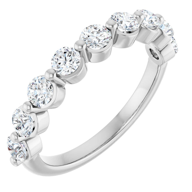 10K Gold Round Natural Diamond Shared-Prong Anniversary Band – 3/4–1 1/2 CTW - White Gold