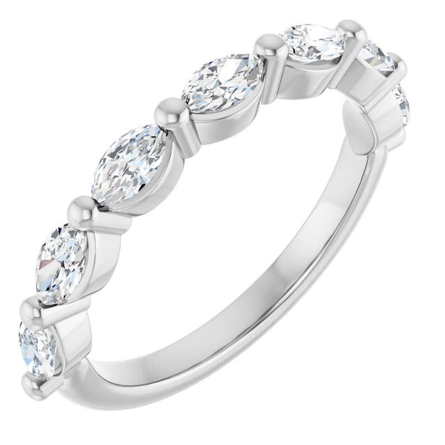 14K Gold Marquise Natural Diamond Shared-Prong Anniversary Band – 1/4–9/10 CTW - White Gold