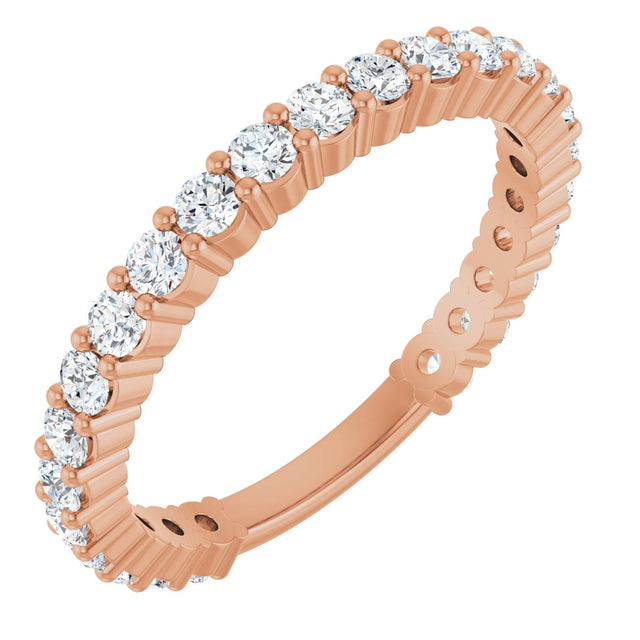 14K Gold Round Natural Diamond Shared-Prong Anniversary Band – 2 mm Stones - Rose Gold