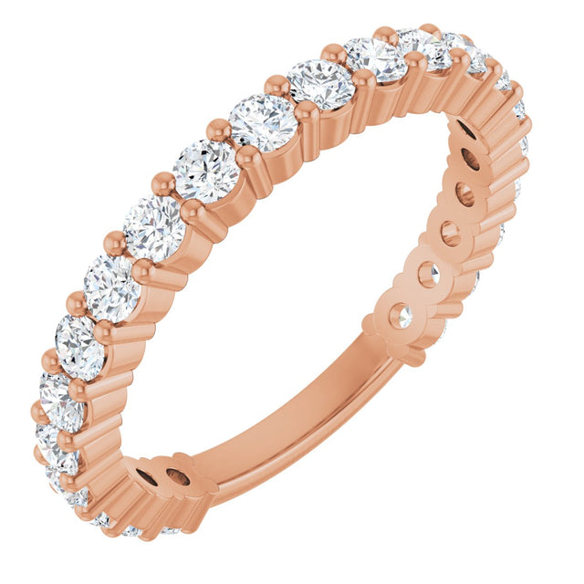 14K Gold Round Natural Diamond Shared-Prong Anniversary Band – 2.25 mm Stones - Rose Gold