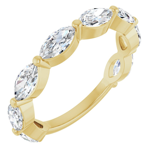 14K Gold Marquise Lab-Grown Diamond Shared-Prong Anniversary Band – 6x3 mm Stones - Yellow Gold