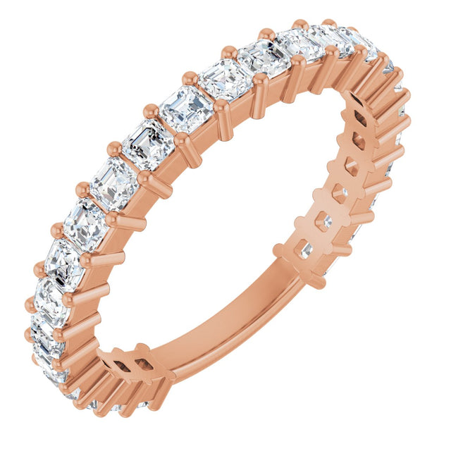14K Gold Asscher Lab-Grown Diamond Shared-Prong Anniversary Band – 2x2 mm Stones - Rose Gold