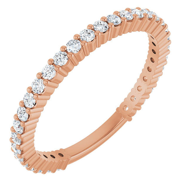 14K Gold Round Natural Diamond Shared-Prong Anniversary Band – 1.5 mm Stones - Rose Gold
