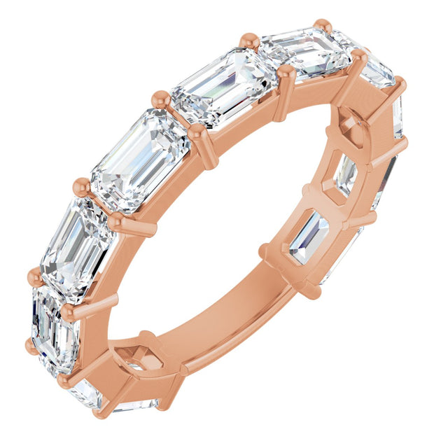 14K Gold Emerald Lab-Grown Diamond Shared-Prong Anniversary Band – 5x3 mm Stones - Rose Gold