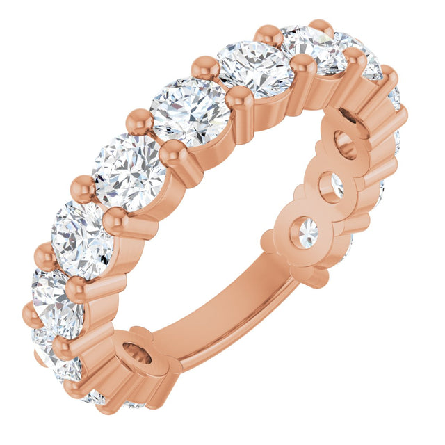 14K Gold Round Lab-Grown Diamond Shared-Prong Anniversary Band – 3.8 mm Stones (2 9/10 CTW) - Rose Gold