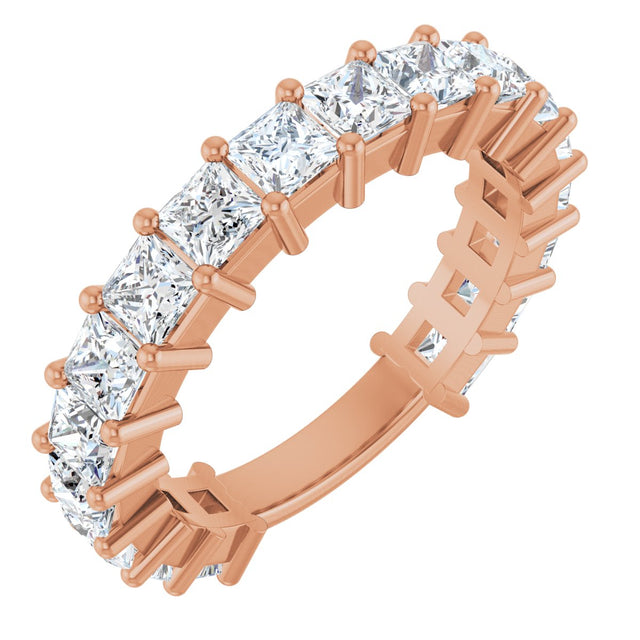 14K Gold Square Lab-Grown Diamond Shared-Prong Anniversary Band – 3x3 mm Stones - Rose Gold