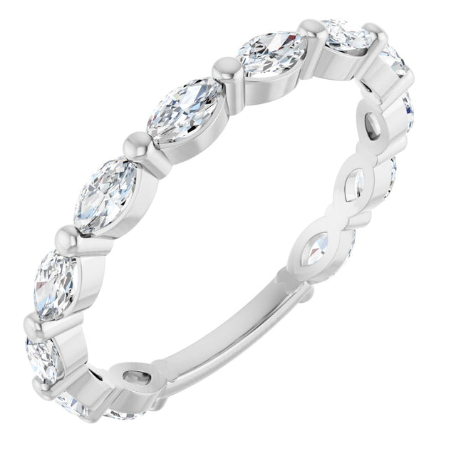 14K Gold Marquise Lab-Grown Diamond Shared-Prong Anniversary Band – 4x2 mm Stones - White Gold