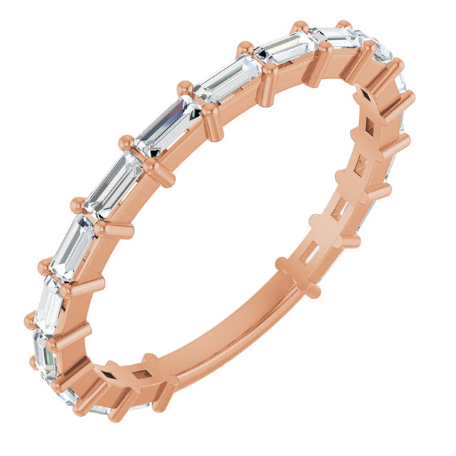 14K Gold Straight Baguette Lab-Grown Diamond Shared-Prong Anniversary Band – 3x1.3 mm Stones - Rose Gold