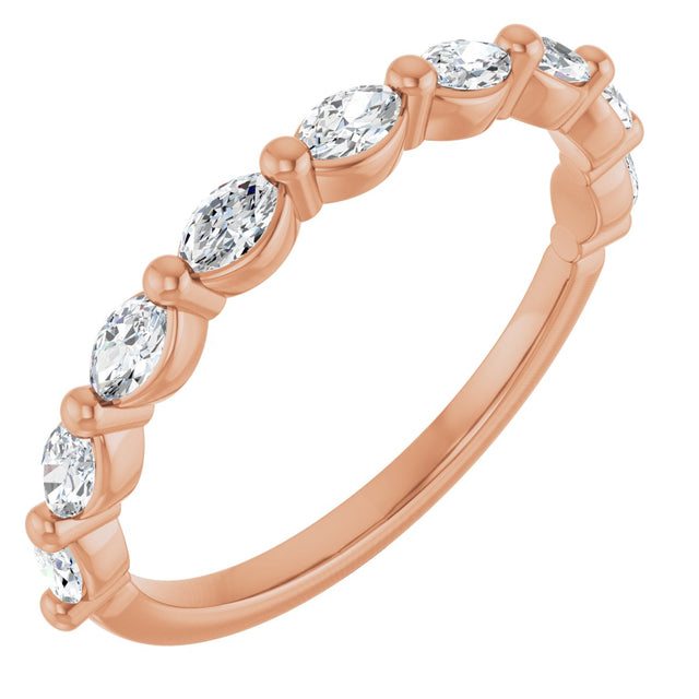 14K Gold Marquise Lab-Grown Diamond Shared-Prong Anniversary Band – 1/4–1/2 CTW - Rose Gold