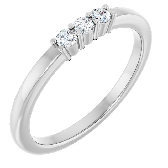 14K Gold Round Natural Diamond Three-Stone Anniversary Band – 1/6–1/3 CTW - White Gold